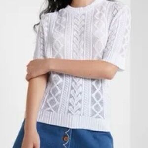 SeeByChloe White Sheer Knit Top, Size L